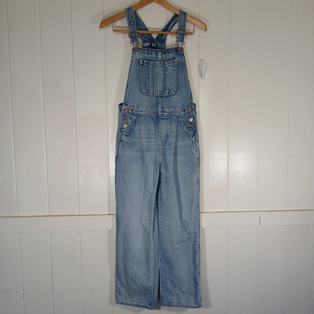 Gap‎ Denim Overalls Kids Size XL (12) Light Wash Blue Adjustable Straps Bibs